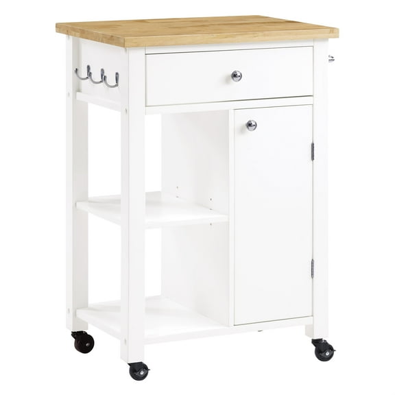 Derry Kitchen Cart Engineered Wood Natural Butcher Block Top With White Finish