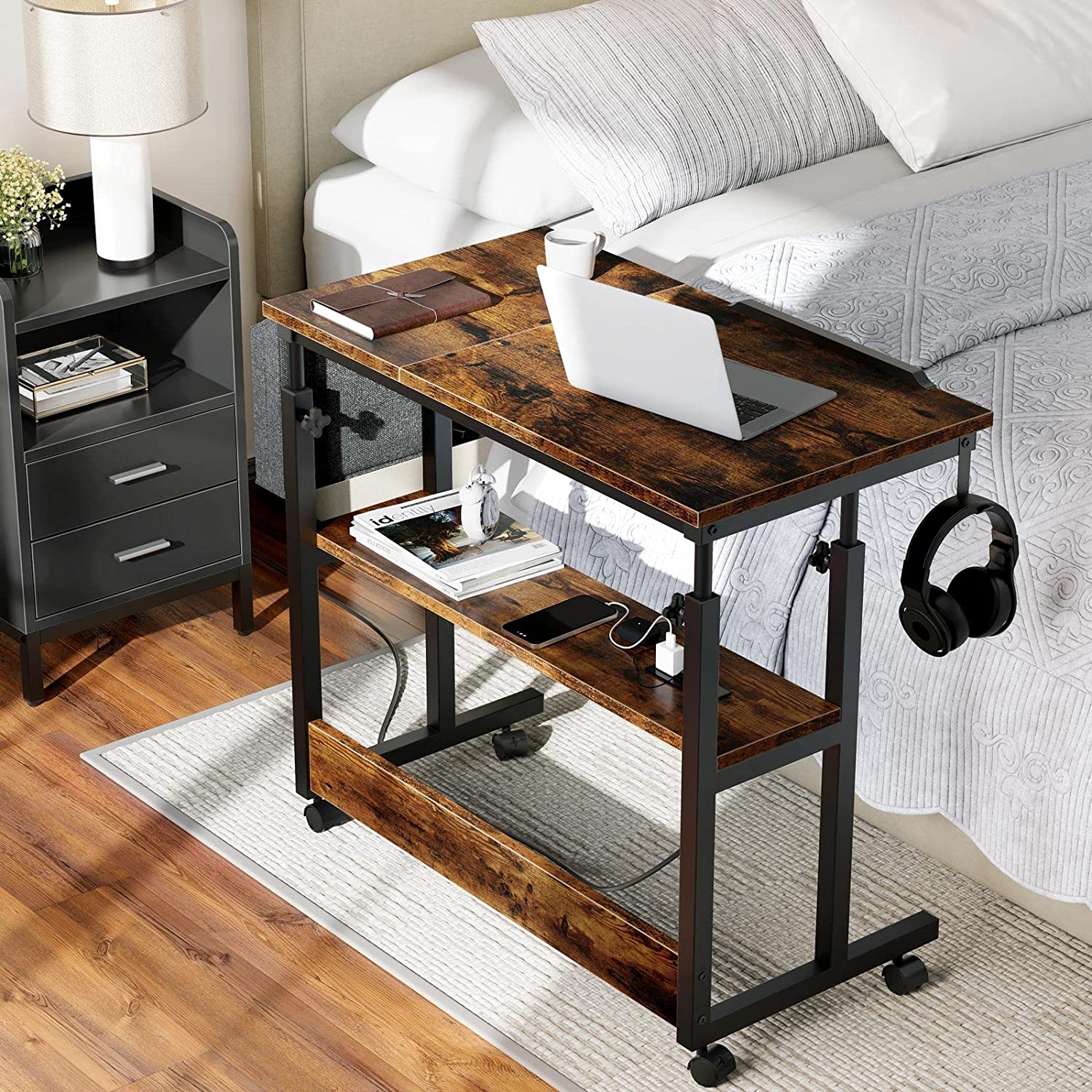 DEXTRUS Portable Laptop Table with Charging Station, Height Adjustable Standing Rolling Computer Desk with Tiltable Tabletop and Storage Bag - image 4 of 8