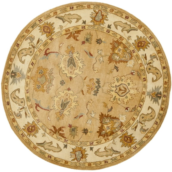 SAFAVIEH Bergama Bradford Traditional Wool Area Rug, Taupe/Ivory, 8' x 8' Round