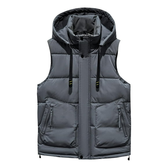 LNWUY Men's Thickened Warm Winter Hooded Puffer Vest Sleeveless Zip Up Padded Jackets Coat Lightweight Quilted Gilet with Pockets Gray M