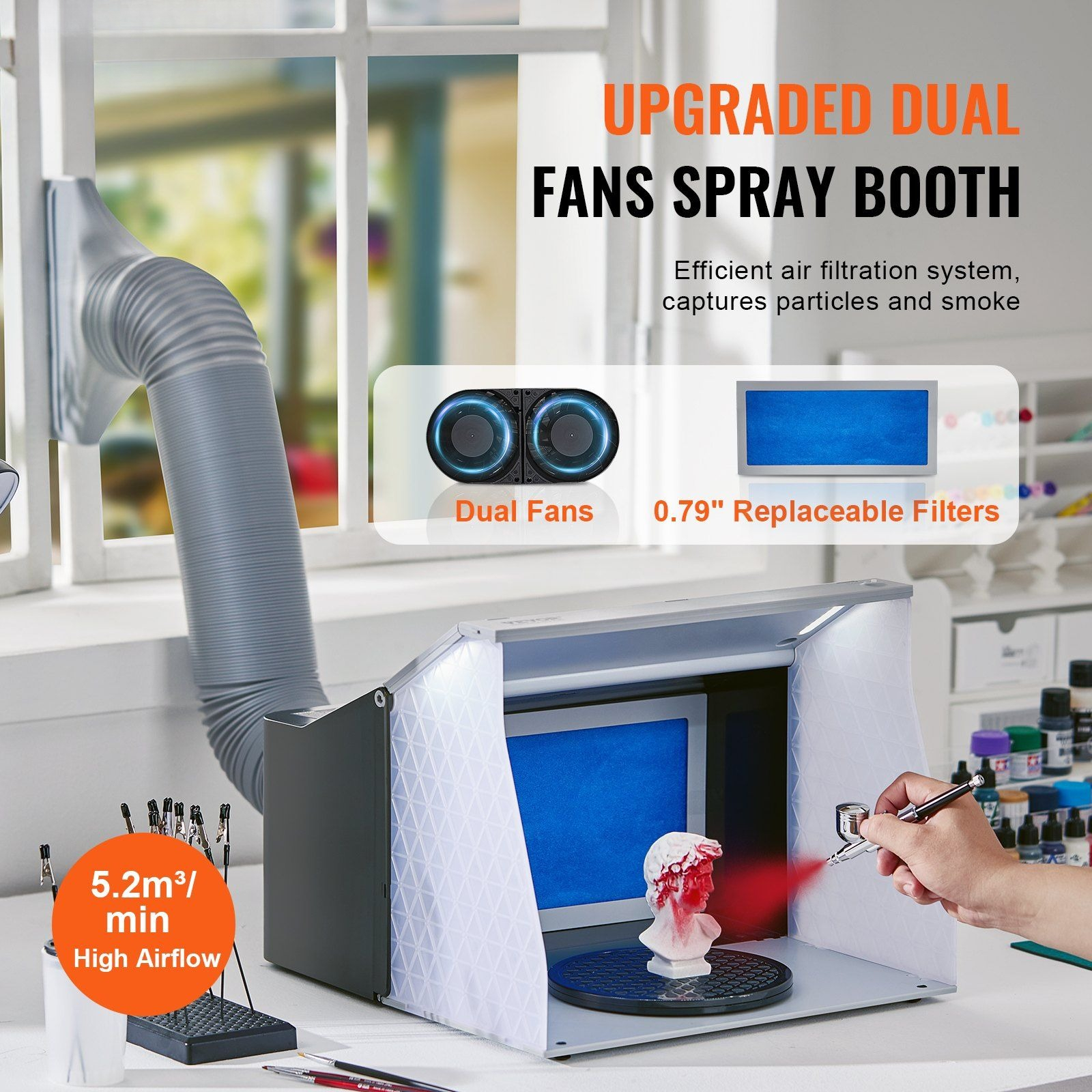 CAFORKP Airbrush Paint Spray Booth Kit, Portable with Turntable & 6ft Extension Hose