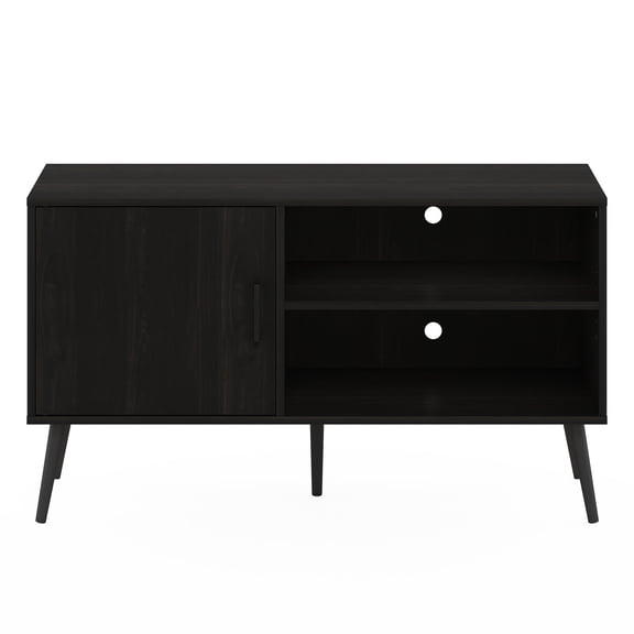 Furinno Claude Mid Century Style TV Stand with Wood Legs, One Cabinet Two Shelves, Espresso