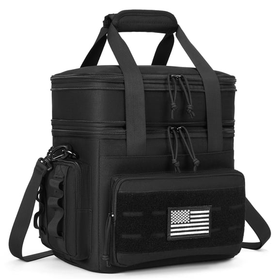 Holuxer Insulated Lunch Bag & Lunch Box for Men/Women - Double Deck Expandable Tactical Lunch Cooler Bags for Work - Soft Adult Lunchbox for Outdoor Beach Picnic Camping Travel (Black,16L)