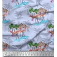 thumbnail image 1 of Soimoi Blue Poly Georgette Fabric Palm Tree, & Flamingo Bird Print Fabric by the Yard 42 Inch Wide, 1 of 3