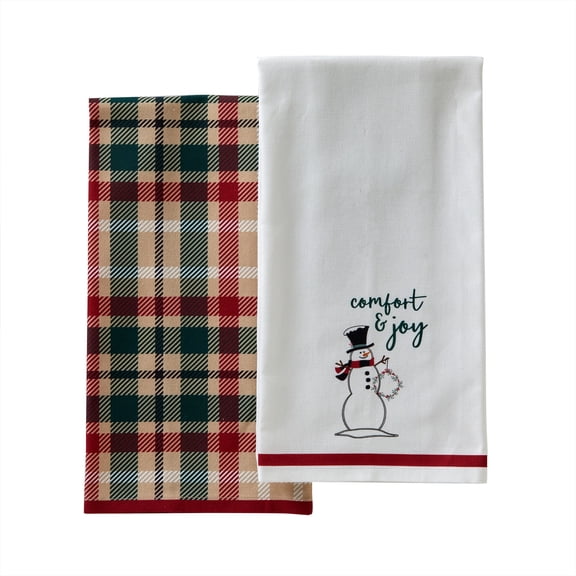 SKL Home by Saturday Knight Ltd. Rustic Plaid Snowman Dish Towel (2-Pack),Multi Dish Towel Set