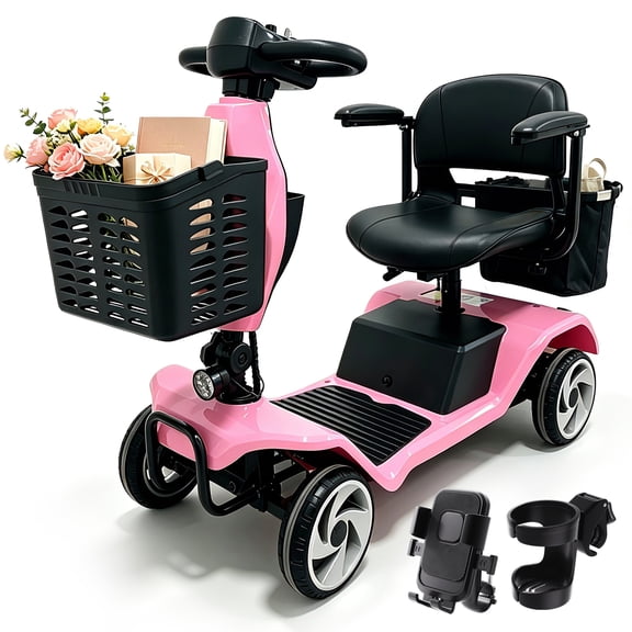 Foldable Mobility Scooters for Seniors,330LBS Capacity,15.5-Mile Range,4 Wheel Lightweight Mobility Scooters for Adults,Powered Electric Mobility Scooters,Folding Travel Motorized Scooters-Pink