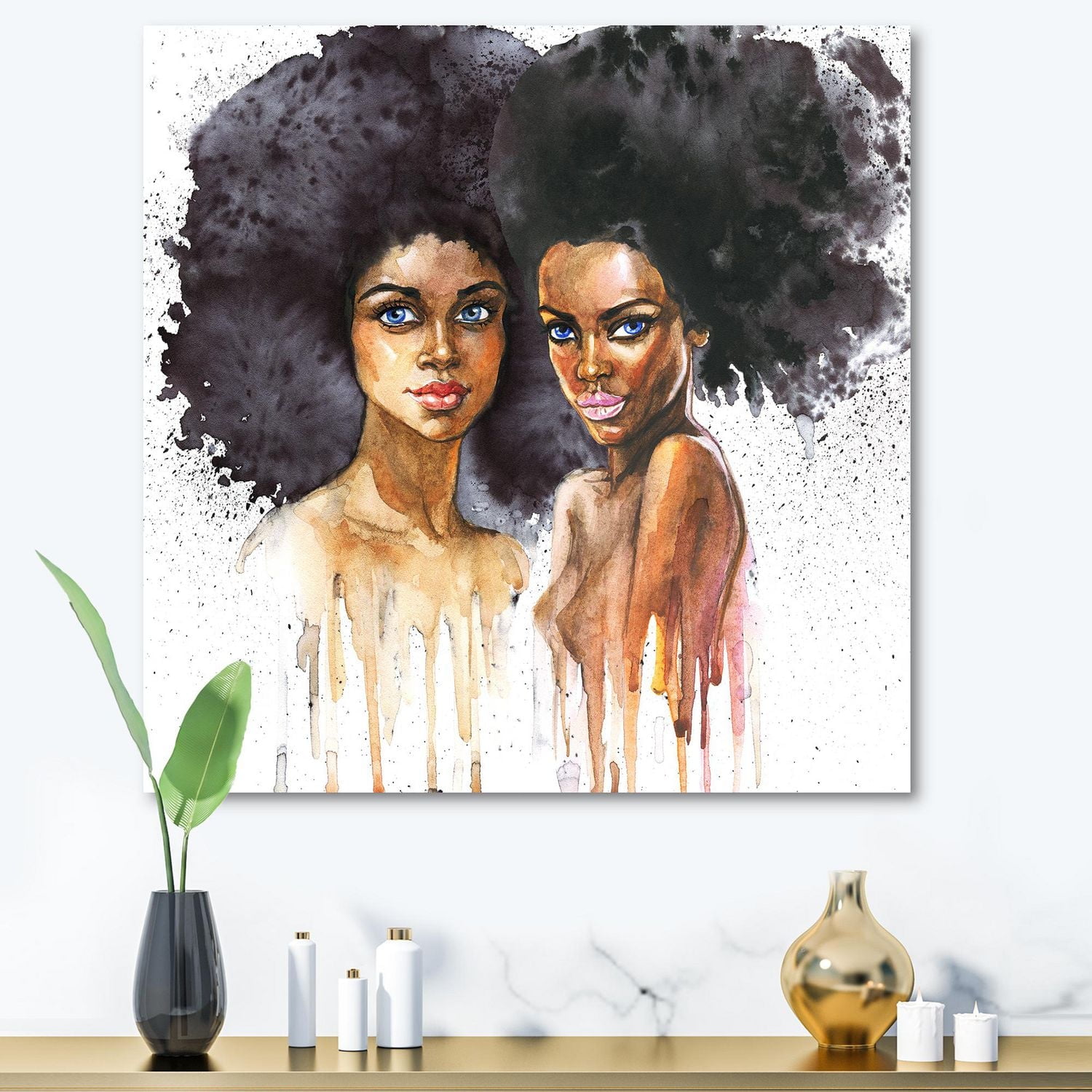 Designart Portrait of Two Afro American Women Canvas Wall Art