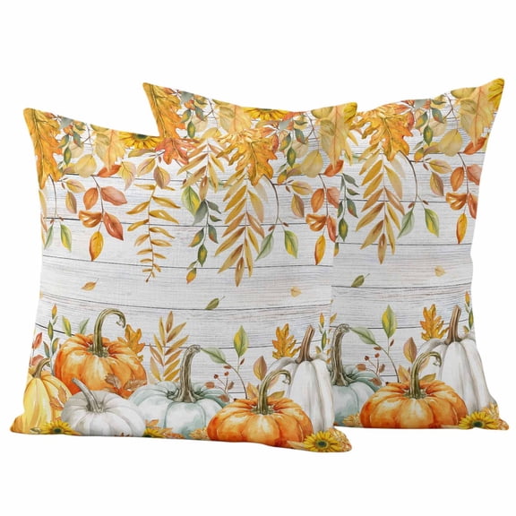 Orange Fall Outdoor Waterproof Pillow Covers, Thanksgiving Pumpkins Weeping Maple Leaf Vintage Decorative Square Throw Pillowcase Sofa Cushion Sham for Patio/Couch/Chair, 16"x16" 2 Pack