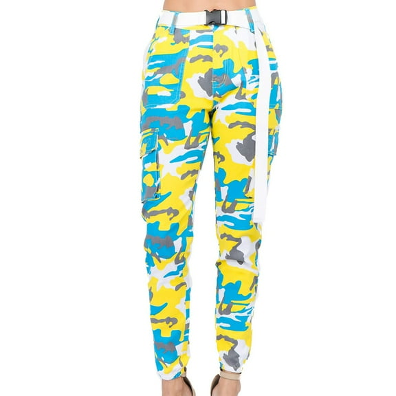 AOOCHASLIY 2023 Women's Pants Womens High Waist Jogger Cargo Camouflage Pants for with Matching Belt
