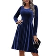 thumbnail image 2 of Women'S Velvet Dress Long Sleeve Cocktail Dresses Flare Swing Mini Prom Dress for Wedding Guest Dark Blue XL, 2 of 7