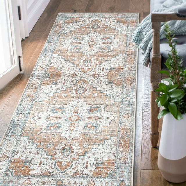 Rugking Runner Rug 2x6 Bohemian Hallway Rug Kitchen Washable Rug Floral Non Slip With Rubber Backing Thin Vintage Carpet for Bedroom Laundry Room Living Room