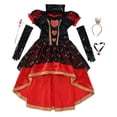 thumbnail image 2 of URSOFINE Women's Heart Queen Costume Set, Black Red Lace High Low Dress with Crown Gloves for Halloween Fancy Dress Party, 2 of 8