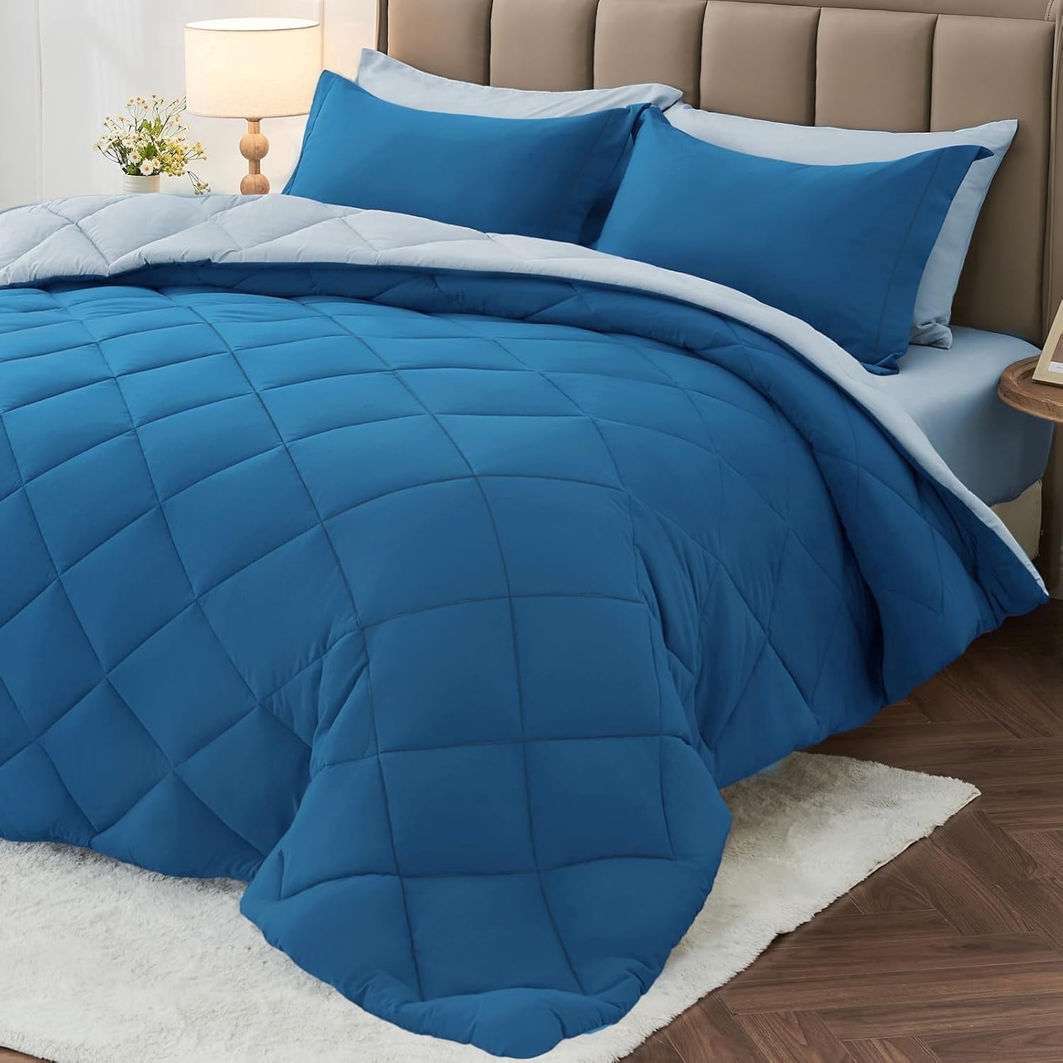 Sasttie 7 Pieces Full Comforter Set, Reversible Bed in a Bag, All Season Bedding Set with Comforter, Flat Sheet, Fitted Sheet, Pillowcases & Shams