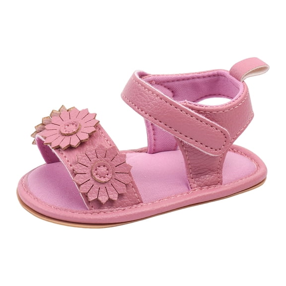 WUANDIXFA Baby Girl Sandals Toddler Girls Shoes PU Leather Soft Rubber Sole Open Toe Summer Sandals With Flower Princess Flat Shoes (Pink, 4)