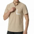 thumbnail image 3 of IYTR Mens Linen Shirts Patchwork Short Sleeve T Shirts 5-button Stand Collar Comfortable Lightweight Daily Work Shirts With Pocket Casual Summer Comfy Khaki L, 3 of 6