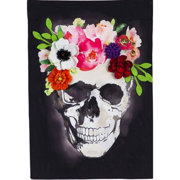 Evergreen Linen Garden Flag - Floral Crowned Skull