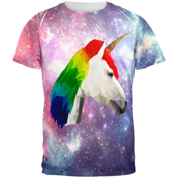 Geometric Rainbow Galaxy Unicorn All Over Adult T-Shirt - X-Large