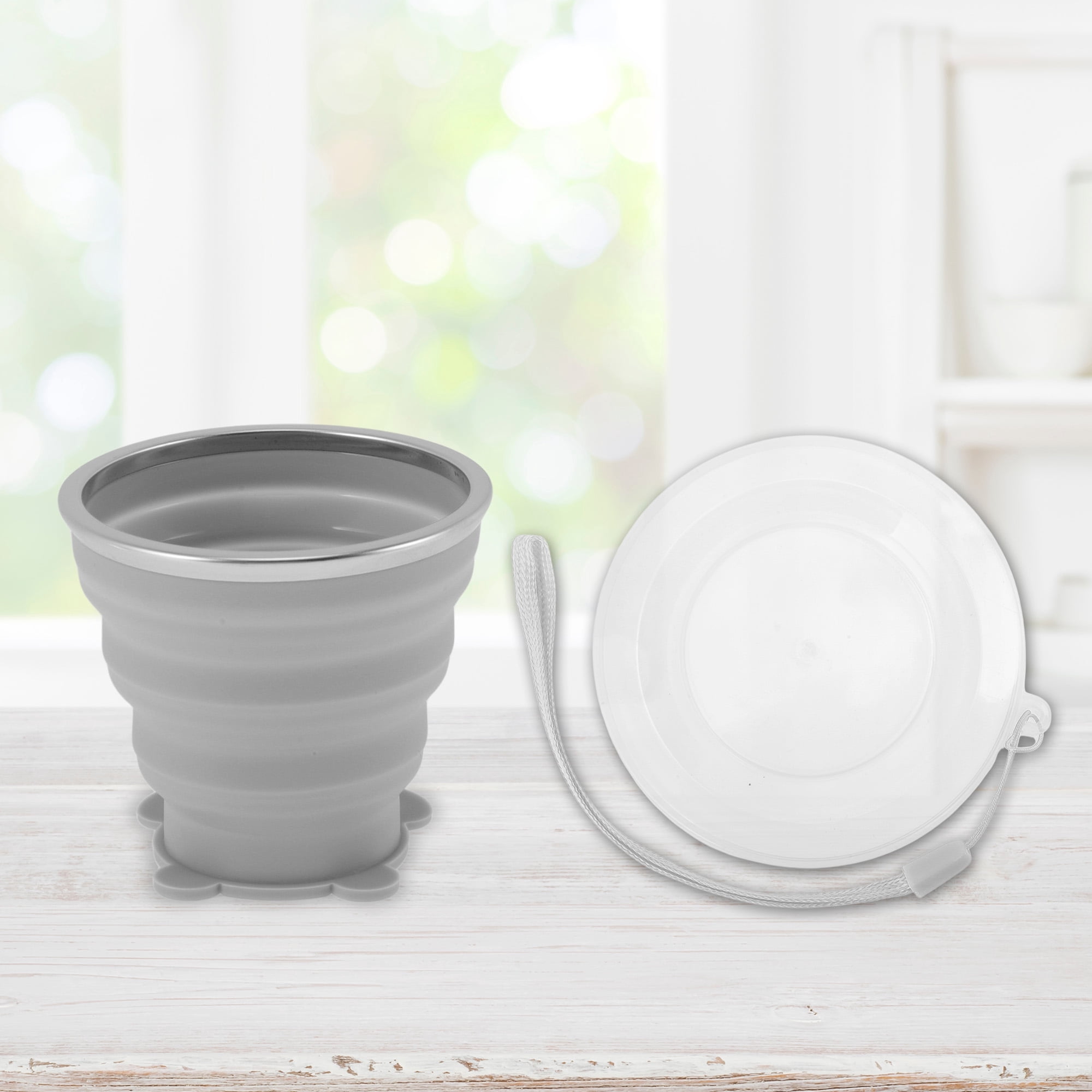 Unique Bargains Folding Cup Bears Design Collapsible Cups 1 Pc  Gray 270ml