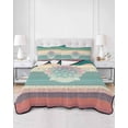 thumbnail image 2 of Quilts Queen Size Bedding Set, Ethnic Boho Floral Lightweight Quilted Comforter, Turquoise Pink Gradient Stripes Soft Reversible Bedspread Coverlet with Pillow Covers for All Season, 90" x 96", 2 of 7