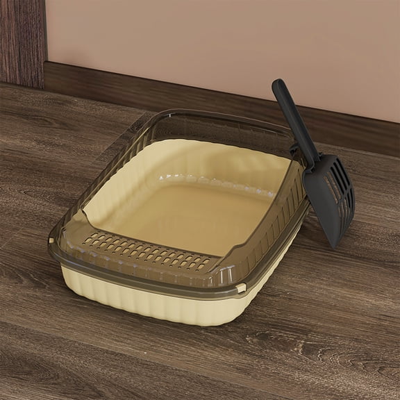 HengDidi Large Open Cat Litter Box with Spill Guard, Scoop, and Slip-Resistant Base - Spacious for All Litter Types, Easy to Clean, Durable PP Material