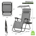 thumbnail image 2 of Magshion Folding Patio Chair, Zero Gravity Outdoor Lounge Chair with Canopy Shade and Cup Holder, Adjustable Reclining Chair with Pillow for Beach, Patio, Pool, Yard, Gray, 2 of 11