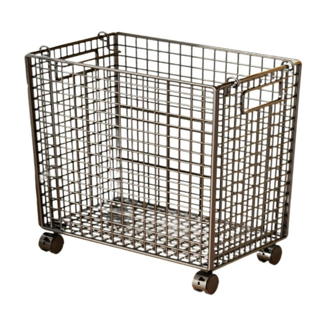 Siruishop Metal Mesh Rolling Laundry Basket Cart for Children Room Movable Storage Bin Size L