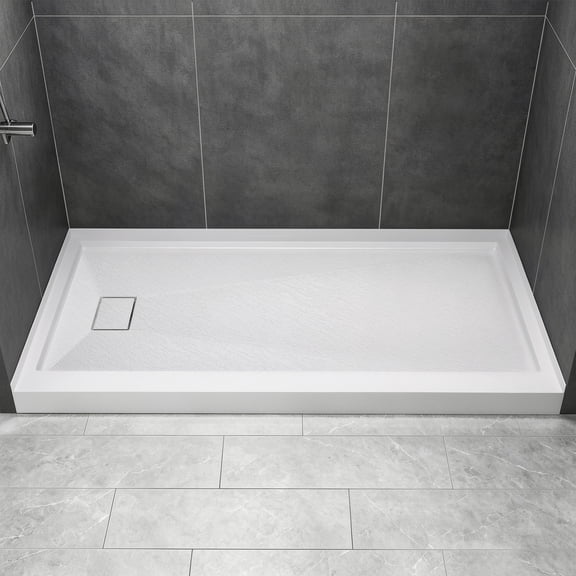 Rectangular Shower Base Tray with Right Drain, White (60"X30", Right Drain) | Single Threshold, Textured Floor, Bathroom Remodel, Easy Installation, SMC Shower Pan