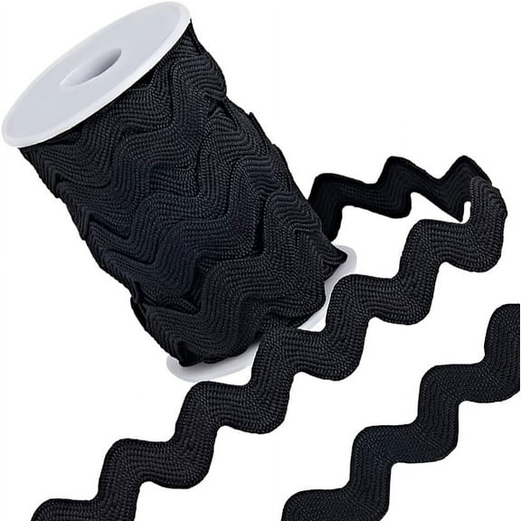 1 Roll 5/8 inch(15mm) RIC Rac Trim Ribbon 10 Yards Black Rick Rack Wave Sewing Bending Fringe Trim Woven Fabric