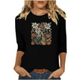 thumbnail image 2 of Runfenguu Western Graphic Tees For Women Womens Graphic Tees Ladies' Fashion Floral Printed Round Neck 3/4 Sleeve T-Shirt Shirt Sleeve Round Neck Top/Shirt, 2 of 6
