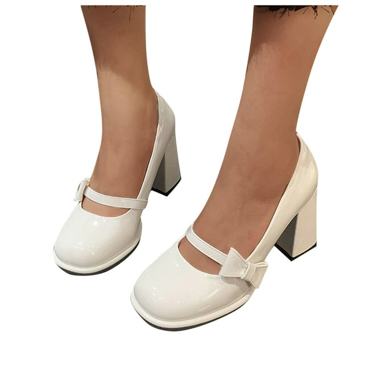 Xfvqtps Womens Mary Jane Shoes Bow Vintage Square Toe Dress Shoes
