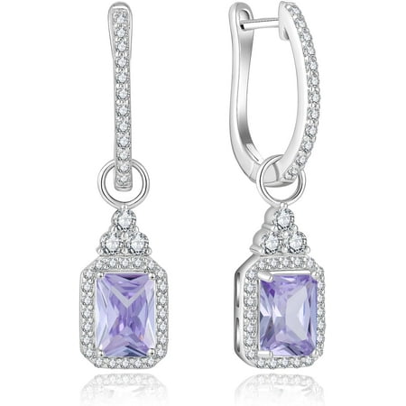 Birthstone Dangle Earrings for Women - 925 Sterling Silver Leverback Drop Earrings with Teardrop or Rectangular Gemstone Jewelry Gifts[d314]