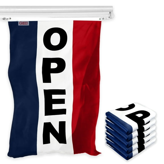 Open Vertical Sign Flag 3x5FT 5-Pack Printed 150D Polyester By G128