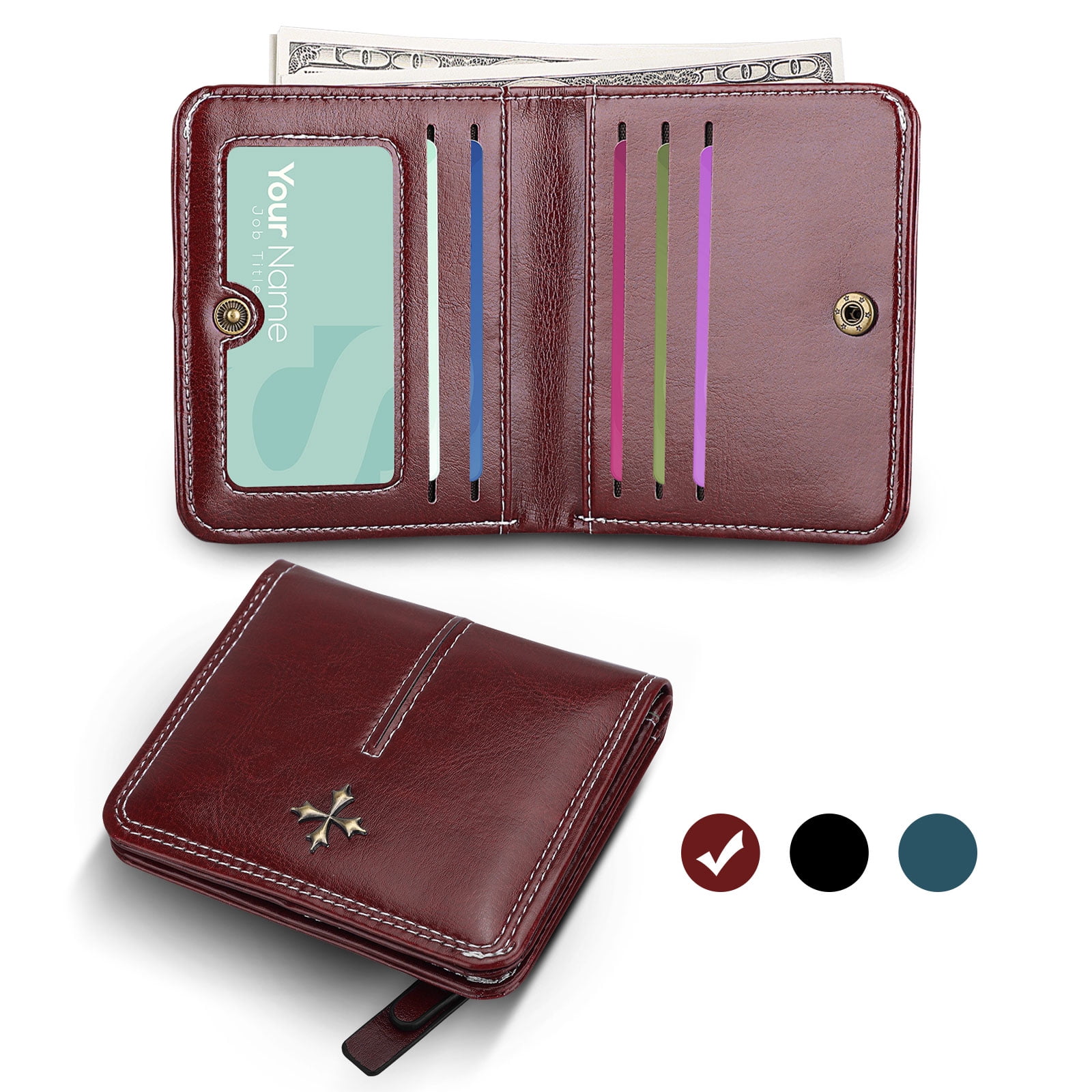 TSV TSV Women's Small Bifold Wallet, Leather Pocket Purse, Ladies