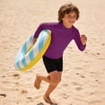 thumbnail image 2 of OSOLU Boys Swim Shirt Solid Color Long Sleeve Crew Neck Rash Guard Pool Summer Uv Protection Swimwear Versatile Travel Bathing Suit, 2 of 4