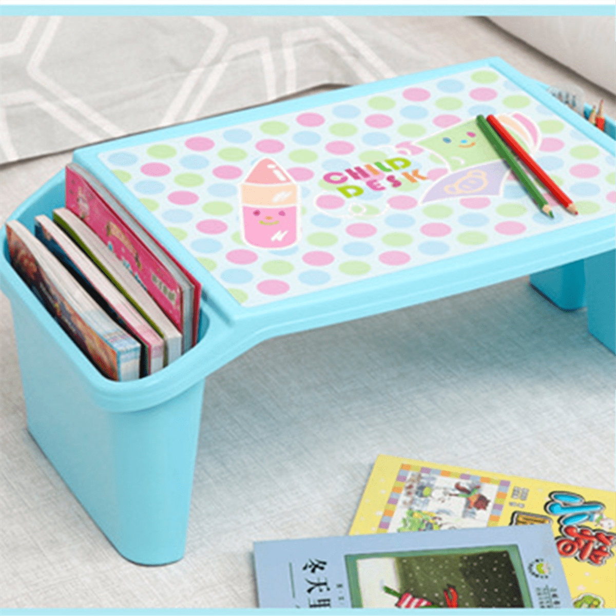 Kids Lap Desk Tray, Kids Portable Lap Tray Plastic Lap Desk for Bed Classroom Laptop Kids Car Activity Dining Floor Blue