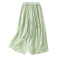 thumbnail image 3 of Women's Solid Color Linen Cotton Wide Leg Pants, Elastic Drawstring Waist Casual Loose Trousers, Breathable Summer Palazzo Pants for Women, High Waisted Beach Pants Green XXXXL, 3 of 3