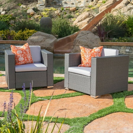 Murano Gray Patio Wicker Club Chair with Water Resistant Fabric Cushions - Set of 2