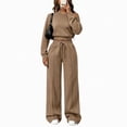 thumbnail image 2 of Xinoom Women 2 Piece Off Shoulder Tracksuit, Long Sleeve Slanted Shoulder Sweatshirt & Drawstring Wide Leg Pants with Pockets, Casual Matching Outfit Gift for Women Evening Party Khaki,XXL, 2 of 6