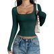 thumbnail image 2 of Camisas de Larga para Mujer, Tops Cortos, Cuello Cuadrado, Camisetas Básicas para Salir, Ropa de Invierno Y2K 2025 Verde Oscuro S, 2 of 7