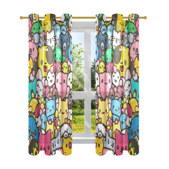 Cute Cartoon Characters Semi Sheer Curtains for Living Room Bedroom Set of 2 Insulated Window Drapes