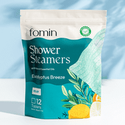 Fomin Aromatherapy Shower Steamers - Eucalyptus Breeze–12 Count Shower Tablets with Essential Oils for Relaxation, Energy & Stress Relief | Self-Care Gift for Women & Men, Spa-Like Experience at Home