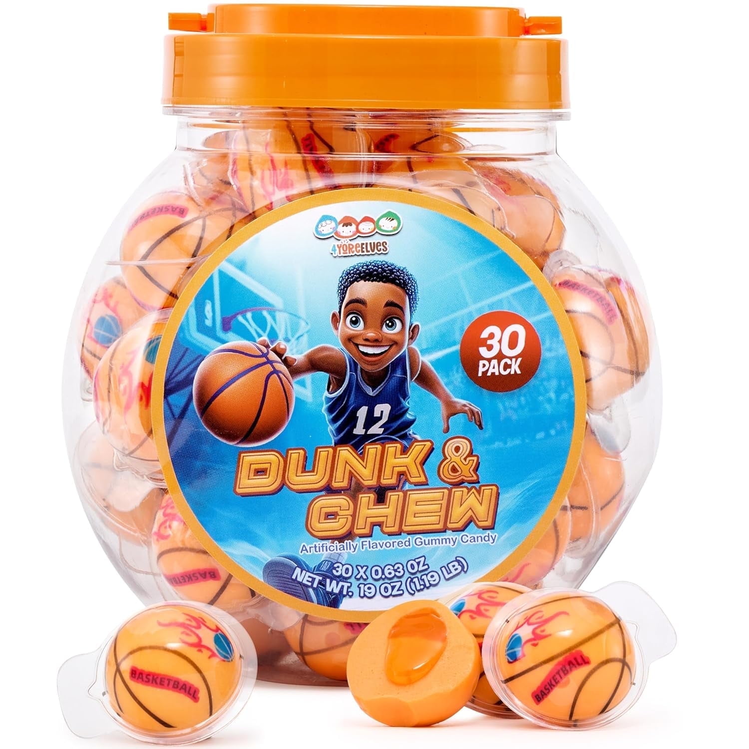 30 Basketball Candy Gummy Balls with Orange Flavored Jelly Filling, Perfect as Basketball Party Favors or Basketball Goodie Bag Fillers, By 4YoreElves