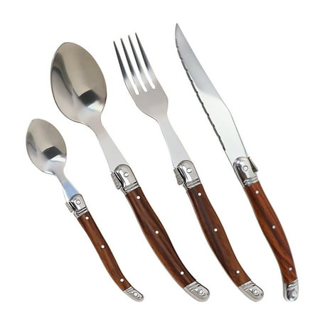 

Everyday Flatware Set With Faux Wood Handles Stainless Steel Dinnerware Tableware Flatware Cutlery Set Tableware Utensils with Steak Knife/Dinner Fork/Spoon