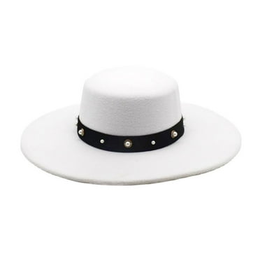 Clearance! Big Grim Hat,Top Hat Unisex Brim Hat English Retro Felt Hat Warm Hat Tweed Flat Top Bowler Hat,Sun Hat,Hats for Women White One Size