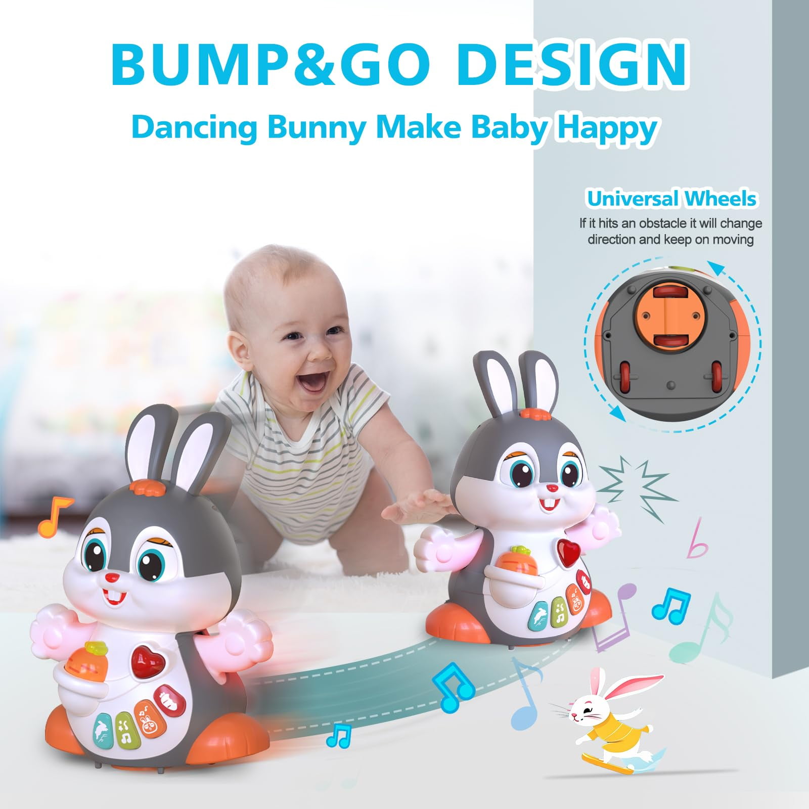 MOONTOY Easter Bunny Baby Toys 6 to 12 Months Infant Tummy Time Toys with Light & Sound, Musical Crawling Toys for Babies 3 4 5 6 7 8 9 10 11 12 Months Easter Basket Stuffers =, 1st Birthday Gifts