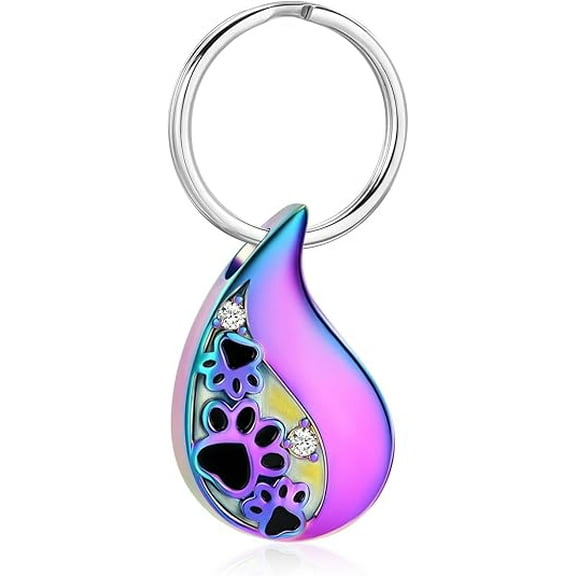 Pet Paw Print Teardrop Urn Necklace for Ashes / Urn Keychain for Ashes for Dog/Cat Pet Ashes Keepsake Memorial Pet Cremation Necklace / Keychain