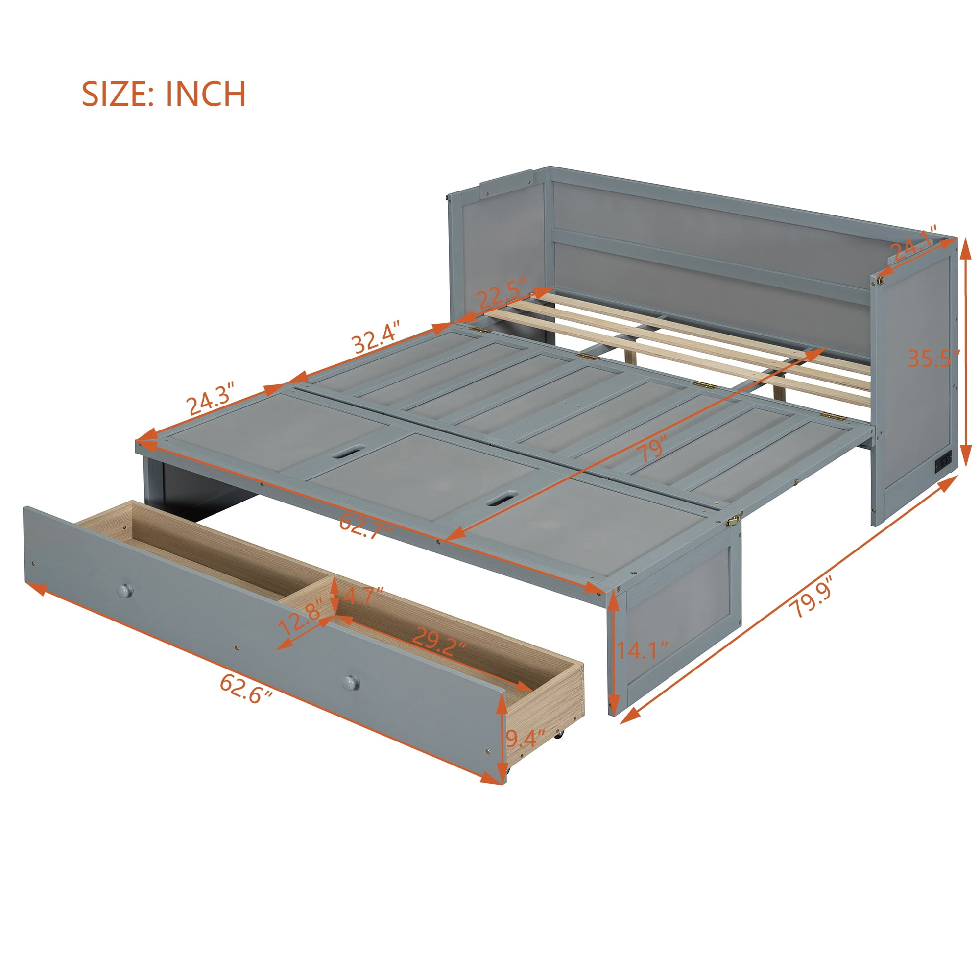 Mintazer Queen Murphy Bed with Storage Drawer & Charging Station, Modern Foldable Cabinet Bed for Bedroom Apartment Guest Room, Gray