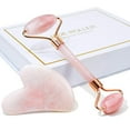 thumbnail image 2 of Fridja Gua Sha Facial Massage Natural Pink jade roller Massager Face Slimming Gift, 2 of 4