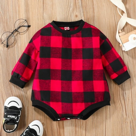 

Newborn Infant Baby Boys Girls Cotton Plaid Autumn Long Sleeve Romper Bodysuit Clothes