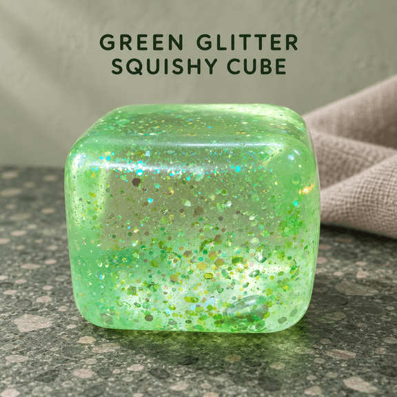 Aiifurss Green Glitter Squishy Cube, 1.97-Inch Sparkly Slow-Rising Squeeze Stress Relief Sensory Fidget Toy for Kids Ages 8  and Adults, Birthday Christmas Holiday Gift, 1 Count